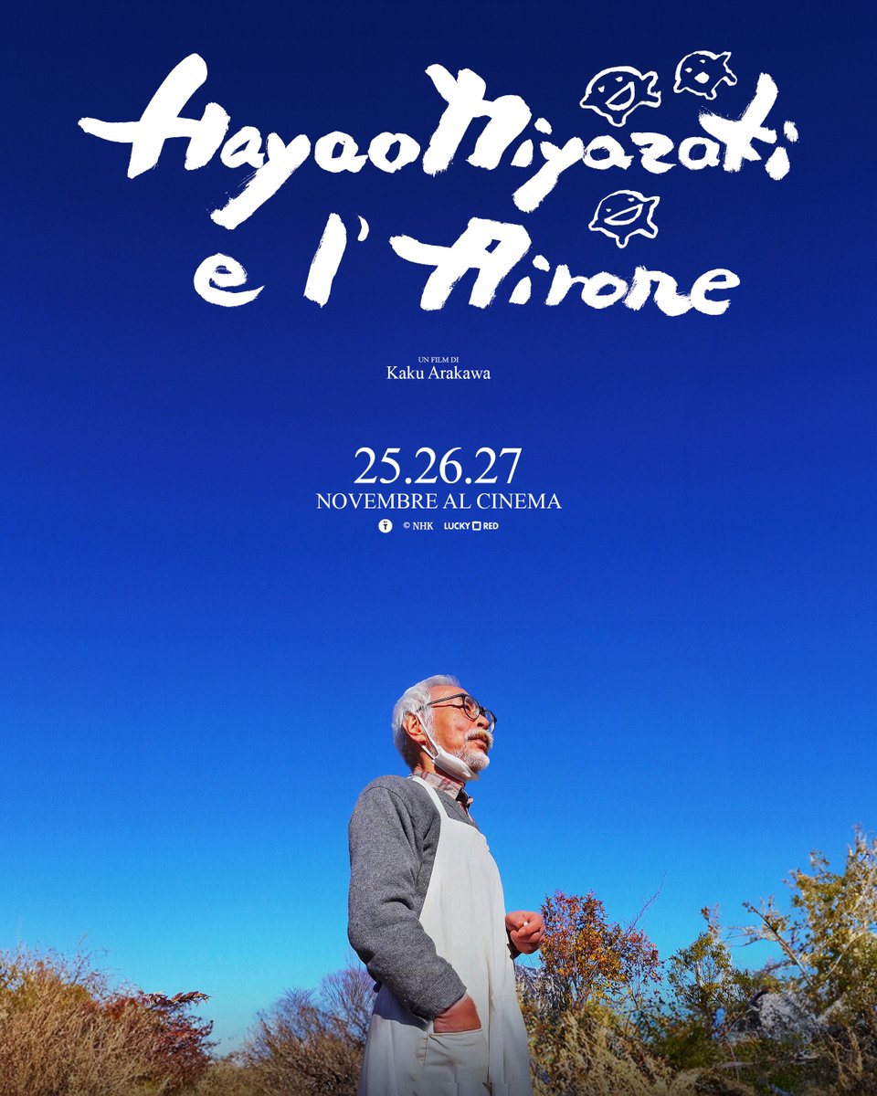 StudioGhibliIT's tweet photo. "Hayao Miyazaki e l’airone", al cinema il 25, 26, 27 novembre. 

Il documentario di Kaku Arakawa è un viaggio esclusivo nel processo produttivo e creativo dello #StudioGhibli e un’immersione nella storica collaborazione di #HayaoMiyazaki con il produttore Toshio Suzuki. https://t.co/BZxcNaPPBL