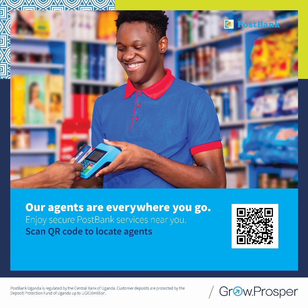 Bank wherever you are with our Post Agents. 

To check for the nearest agent, scan below code. 

#PostBankUganda #GrowProsper 
#AgentBanking