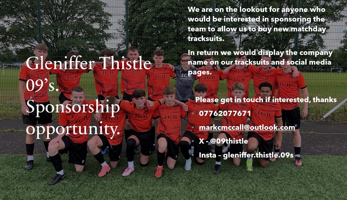 We are on the look out for a sponsor to help us get match-day tracksuits. Anyone interested please get in touch 
Thanks