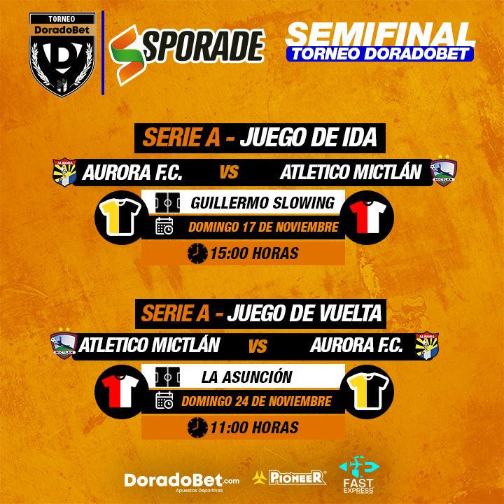 SERIE A - SEMIFINAL 🇬🇹⚽️ 

Atlético Mictlán VS Aurora FC

#Sporade #TuEsfuerzoVale #PioneerGT #DoradoBetGuatemala #FastExpressGT #PrimeraDivisiónGT #LaLigaDeAscenso