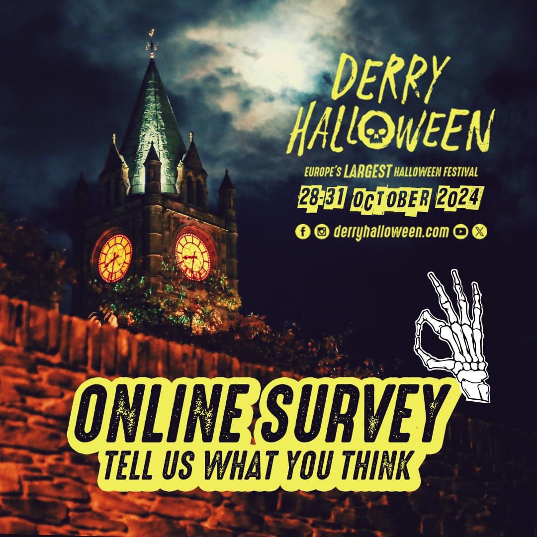 🧡 Complete our short survey 🖤

Did you make it to #DerryHalloween this year? 💭 We’d love to know what you thought  as your feedback is important to help us plan for Derry Halloween 2025! 

See link 🔗 surveymonkey.com/r/DerryHallowe…