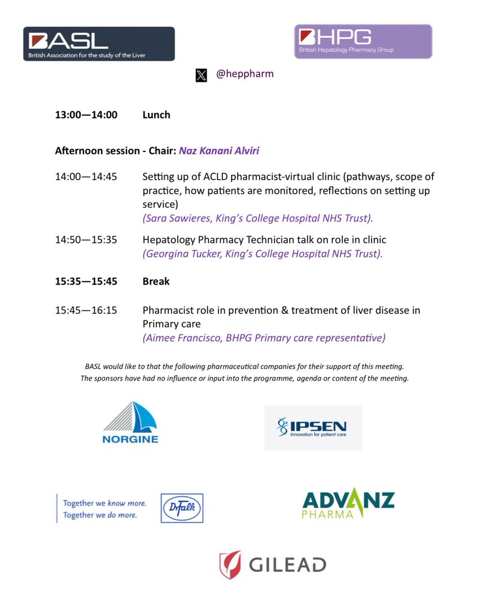 Amazing to see all the #hepatology #pharmacy representation we have across the UK at today’s #BHPG event! Lovely to see all the inspiring 💫 work we are doing to push the profession forward.

Join us if you haven’t yet, it’s only £20!
👇
basl.org.uk/index.cfm/cont…