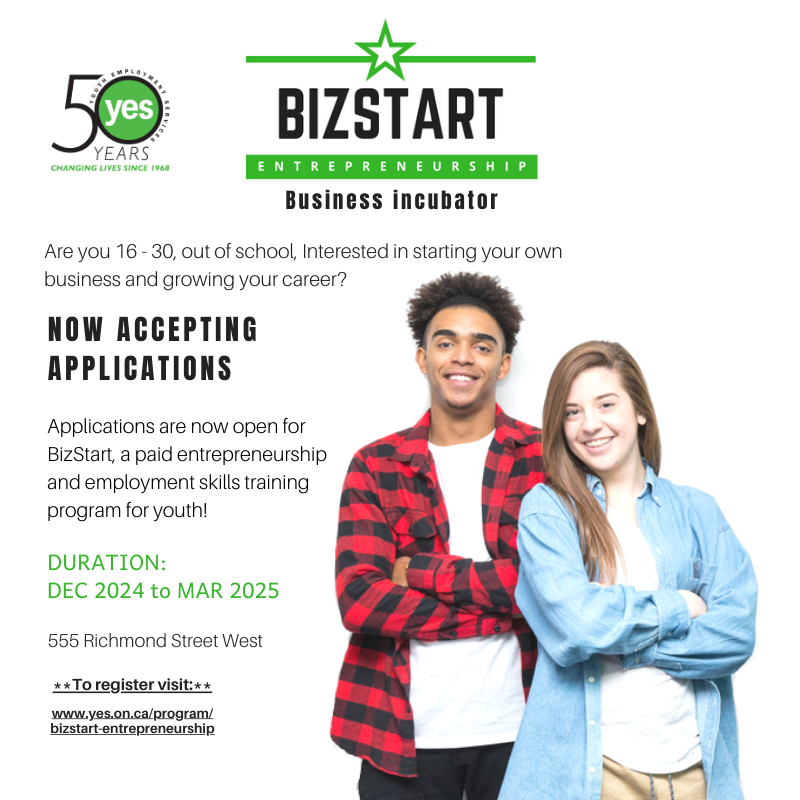 yestoronto's tweet photo. BizStart is a business and employment skills training program designed to support young entrepreneurs aged 16 to 30 who are starting a business and need help finding employment.  #youthemployment #torontojobs #ontariojobs https://t.co/pYM01rQWLh