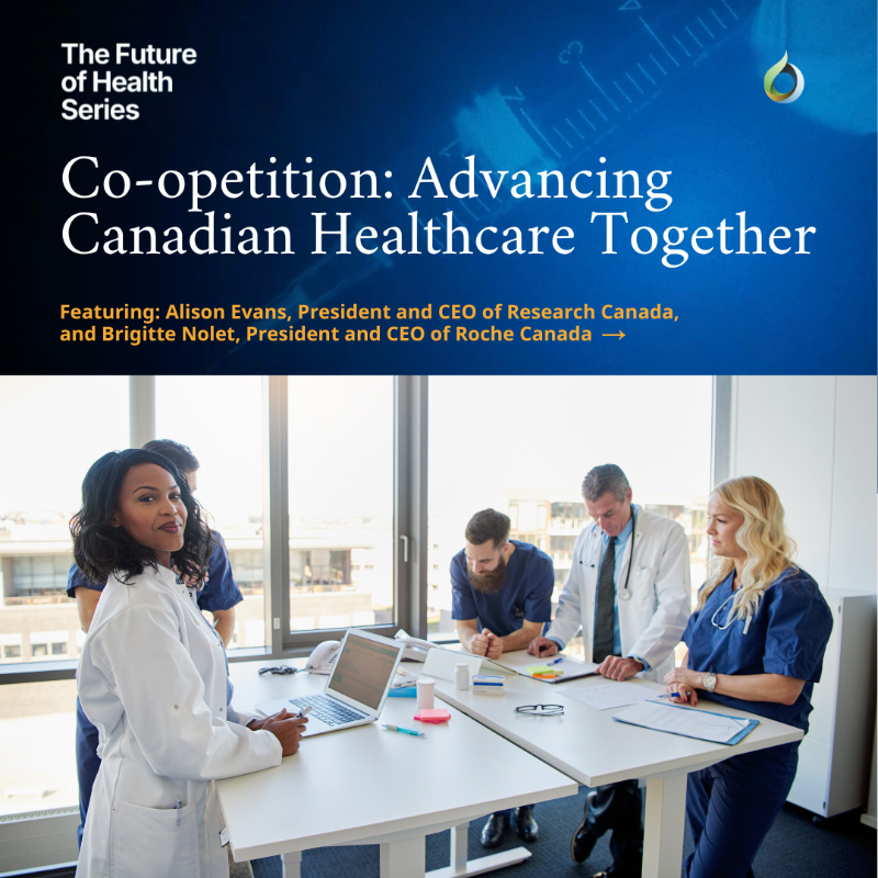 FuturEconomy's tweet photo. ❌ Myth: Competition drives the best innovation in healthcare.

✅ Truth: It’s not competition but co-opetition that will push Canadian healthcare to the next level.

Check out the #FutureOfHealth interview with Alison Evans, @ResearchCda, hosted by Brigitte Nolet, @RocheCanada