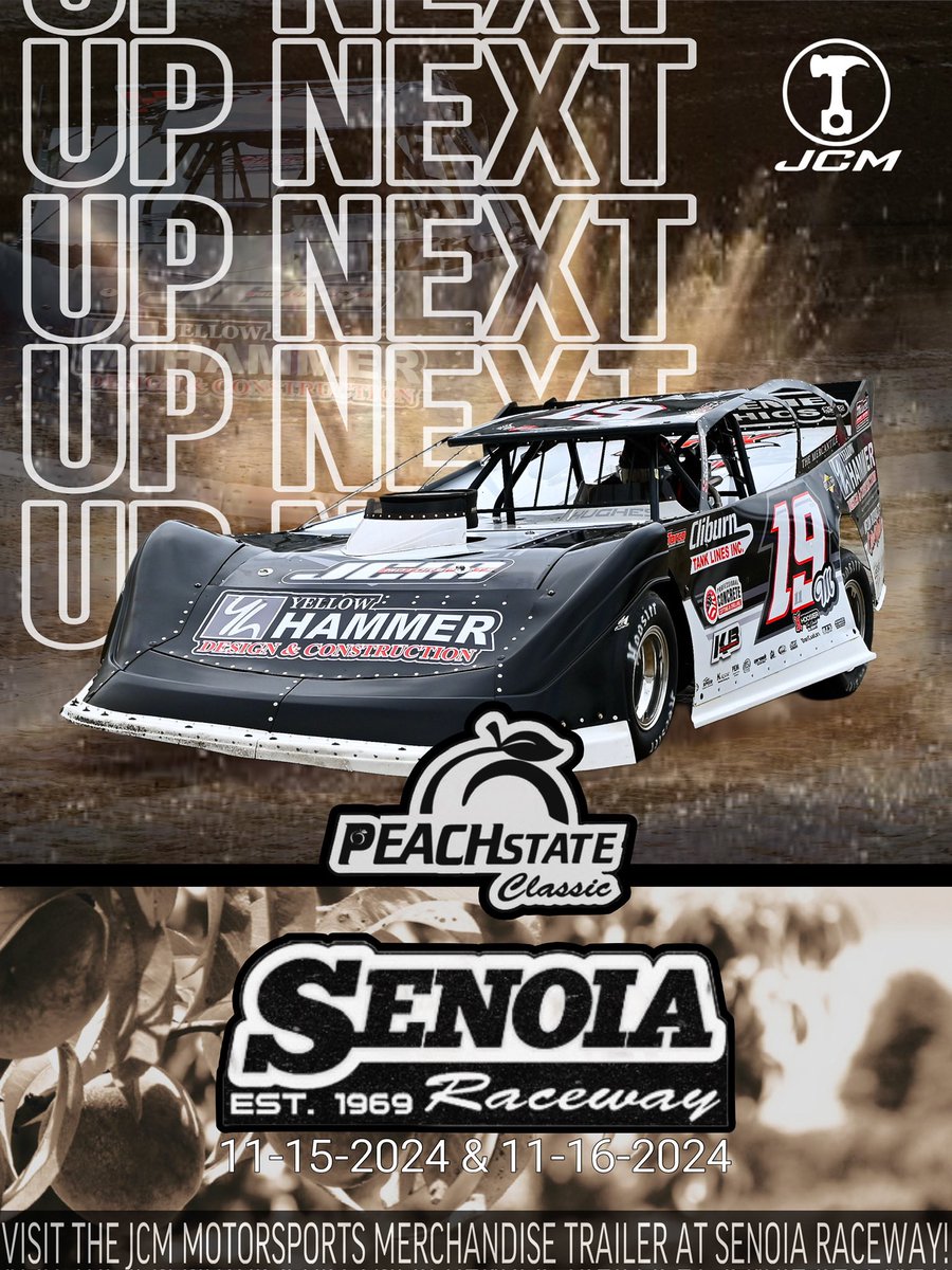 UP NEXT! 

Spencer Hughes &amp; The JCM Motorsports Crew head to Senoia Raceway🏁

Practice Thursday, followed by a full program of racing Friday and Saturday for the #PeachStateClassic 🍑