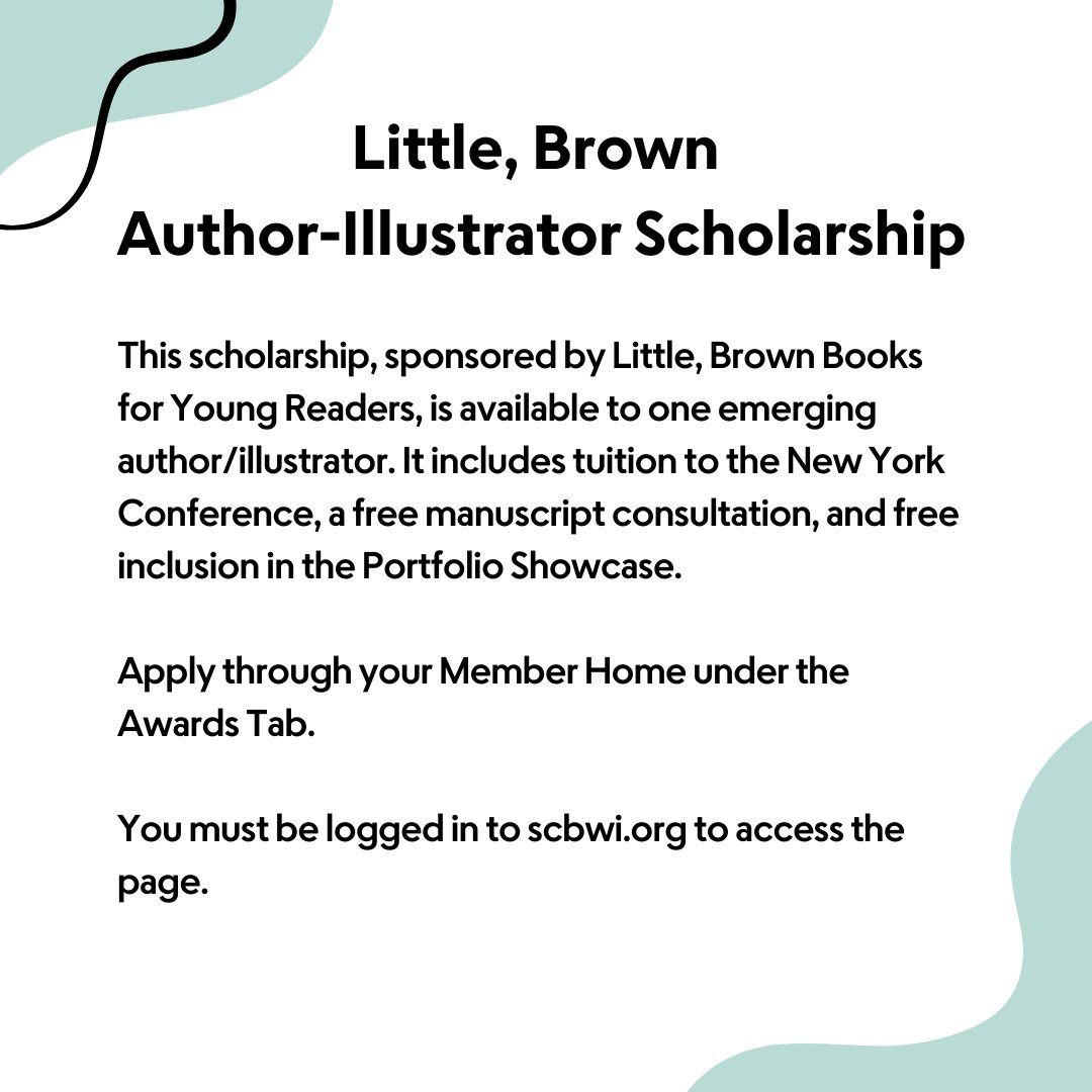 SCBWI Members-apply to SCBWI's NY Conference Scholarships today! We have several scholarships open until November 15th.  You can check out all of these awards and more via your Member Home under the Awards tab. You must be logged in to scbwi.org

#SCBWINY25 #SCBWI