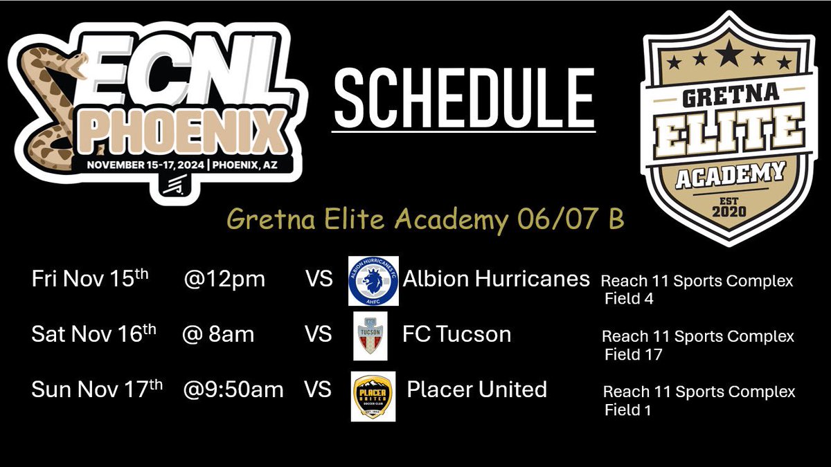 Here is our full schedule for the #ECNLPHX showcase. We hope to see you on our sideline!  <a href="/ECNLboys/">ECNL Boys</a> #beelite