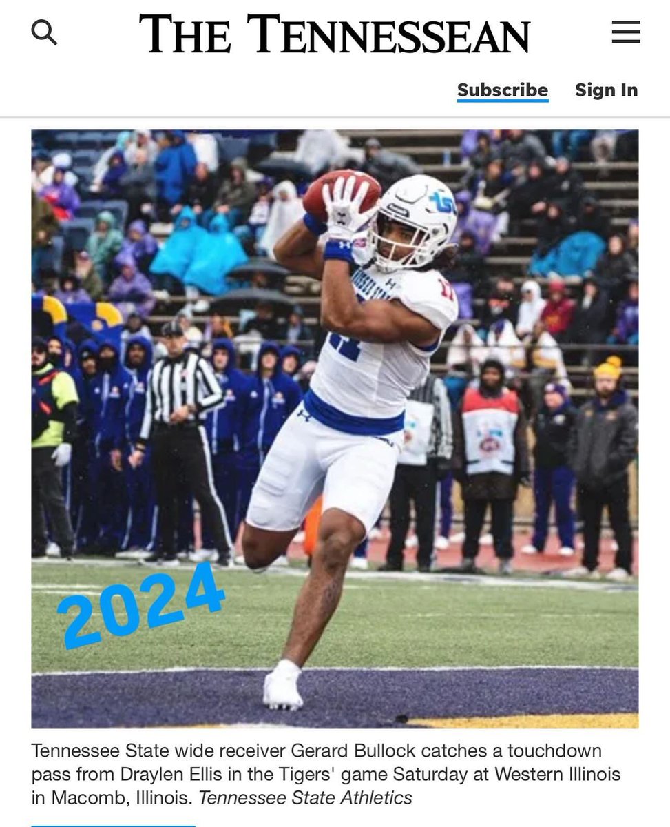 bullock_gerard's tweet photo. Funny how things change but also stay the same. @gerardbullockjr Used to throw the rock and now he’s catching it. It’s been 5 years but still making plays and showing up in the paper! @MikeOrganWriter @tsutigersfb @gerardbullockjr #tsu #tsufootball #ensworth #ensworthfootball https://t.co/G0PlRzFSMI