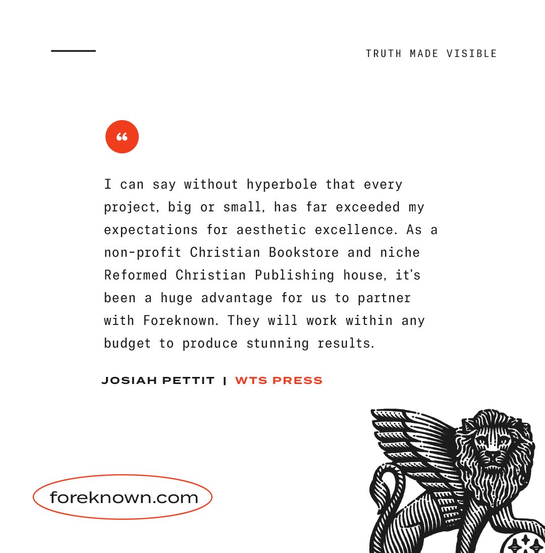 foreknownllc's tweet photo. We are grateful to have the opportunity to work with WTS Press on many different projects like the cover redesign for Redemption Accomplished and Applied by John Murray. It is a privilege to partner with like-minded organizations like Westminster Seminary Press!
#truthmadevisible https://t.co/NDFmq85uc6