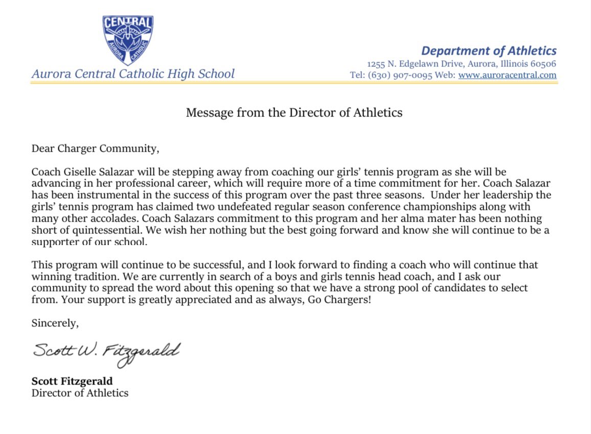 Thank you, Coach Salazar. <a href="/girlstennis_ACC/">Aurora Central Catholic Girls Tennis</a>