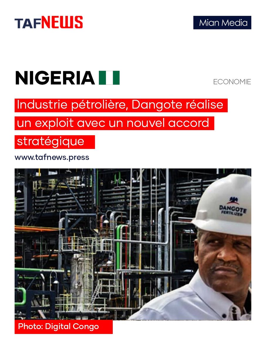 TAFNews_'s tweet photo. Industrie pétrolière, Dangote réalise un exploit avec un nouvel accord stratégique

Depuis son inauguration en 2024, la raffinerie Dangote a révolutionné l’industrie pétrolière en Afrique. En tant que plus grande raffinerie du continent et d’Europe, elle a permis au Nigeria de se transformer d’un importateur net en un exportateur potentiel de produits pétroliers raffinés. Avec une capacité de traitement impressionnante de 650 000 barils par jour, cet investissement colossal de 19 milliards de dollars redéfinit les enjeux énergétiques de la région. Son impact sur l’économie nigériane est déjà visible, se traduisant par la création d’emplois directs et indirects, ainsi qu’une réduction significative de la dépendance aux importations de carburants.

—

Lire cet article sur notre site: 

https://t.co/t0ORsUBzDX

#Actualités #News #politique