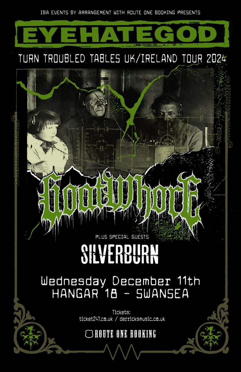 VENUE CHANGE 
Originally scheduled for <a href="/PattiPavilion/">Patti Pavilion Swansea</a> Swansea, the show has been moved to <a href="/Hangar18MV/">Hangar 18 Music Venue / Nightclub</a>

Wed 11th December 2024

Tickets are available online from @Ticket247, <a href="/TicketWebUK/">TicketWeb UK 🤘</a> &amp; in-store locally from Derricks Swansea

<a href="/IBAEventsWales/">IBA EVENTS</a> x <a href="/RouteOneBooking/">Route One Booking</a> <a href="/metalbladeurope/">Metal Blade Europe</a>