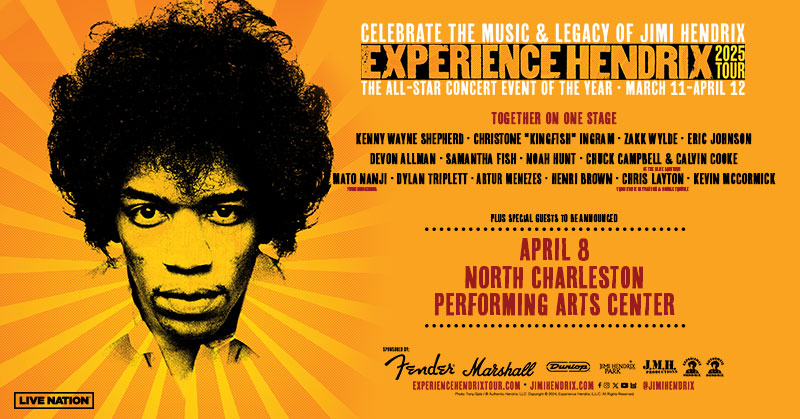 my98rock's tweet photo. 📷Experience the legend of Jimi Hendrix like never before with an electrifying lineup featuring Kenny Wayne Shepherd + more! Experience Hendrix on 4/8 at North Charleston PAC. Tickets on sale this Friday 11/15 at 10am: https://t.co/eyIenwC0Rv 📷📷 https://t.co/FpCXyPuuyQ