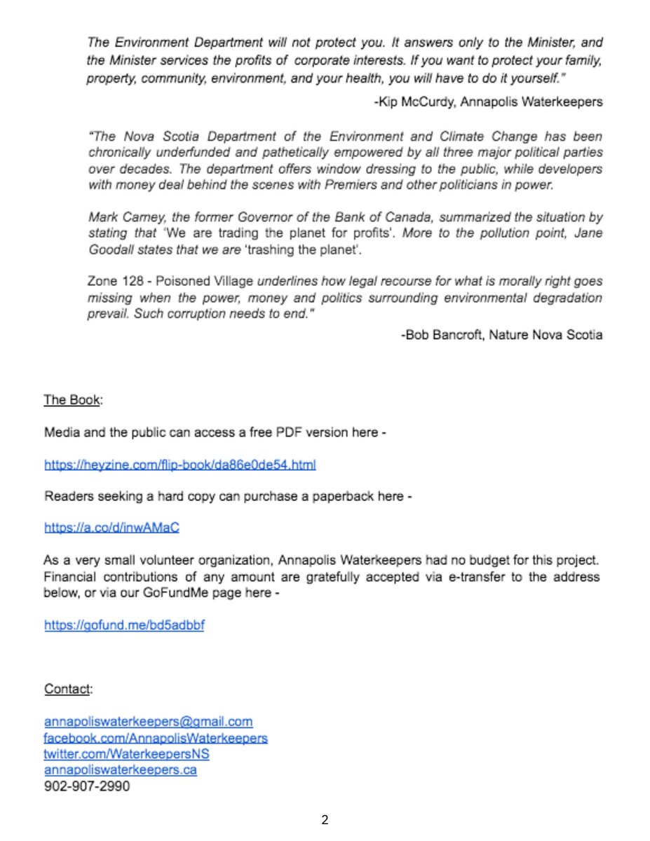 📢FOR IMMEDIATE RELEASE: NON-PROFIT PUBLISHES BOOK ABOUT ARLINGTON HEIGHTS C+D LANDFILL

In 2019, the Auditor General found 127 contaminated sites in Nova Scotia. This is the story of the 128th.   

PRESS RELEASE ATTACHED.

Facebook Post: facebook.com/AnnapolisWater…