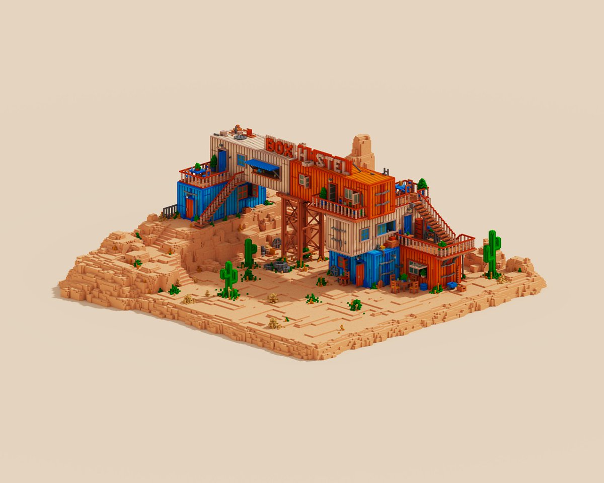 Welcome to Box Hostel!
Box Hostel is a tranquil place for your stay. We have beds for twenty people. Each container is equipped with a television and a refrigerator. We also have cooler fans. And of course, plenty of sunlight and free vitamin D! 😌

#voxel #magicavoxel #pixelart