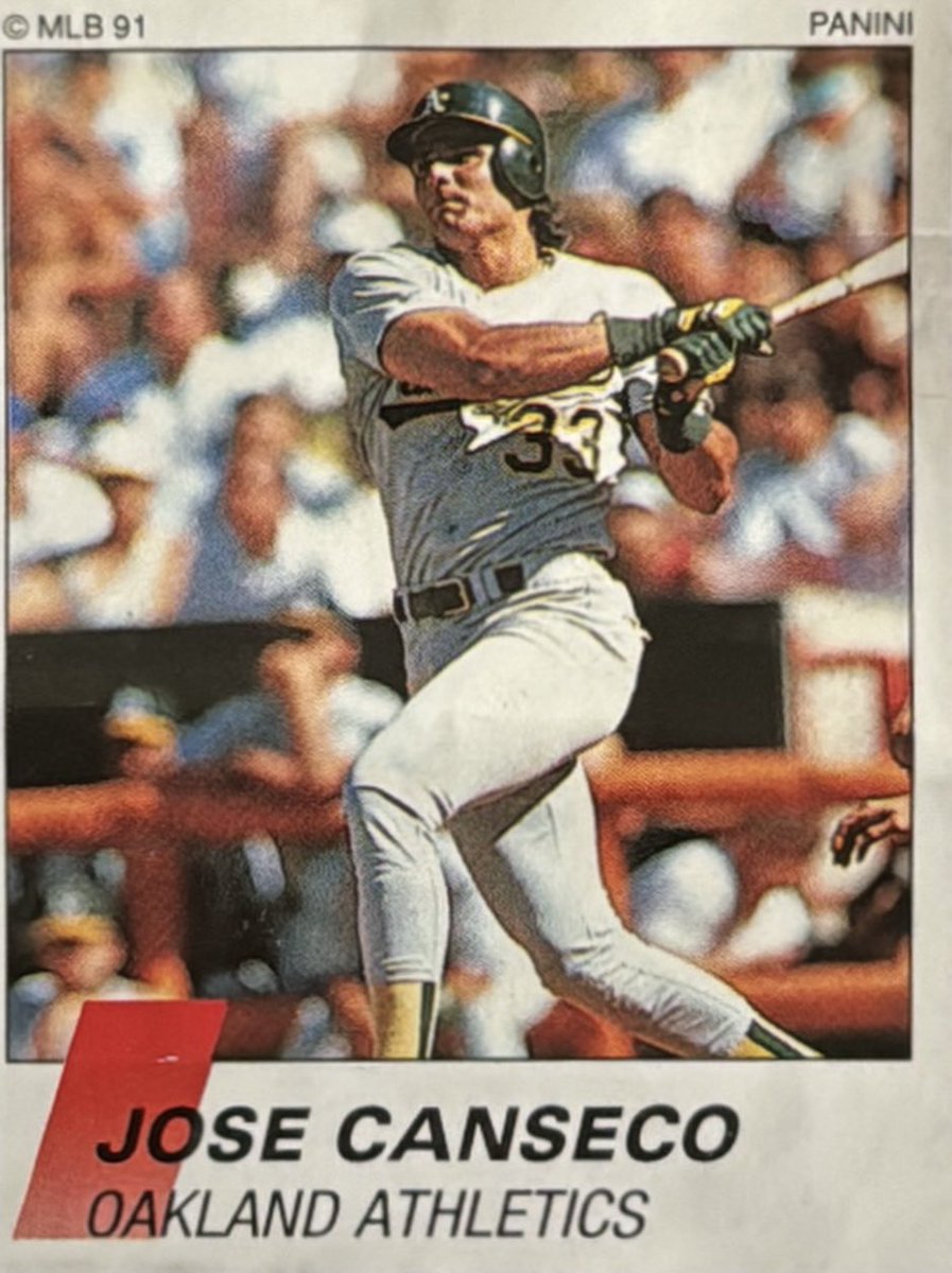 1021. 1991 PANINI STICKERS (CANADIAN) #198

This poor guy got sucked down to the bottom of the dealer’s box and folded up under the cards. So there’s some creasing, but for a quarter, I’ll add it to the binder. And it’s a cool pic, too. Watch that ball go, Jose! 1/2