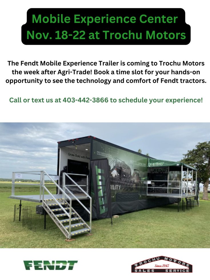 Contact us to reserve your spot to check out the Fendt Mobile Experience trailer. This trailer will also be at Agri-Trade this week!