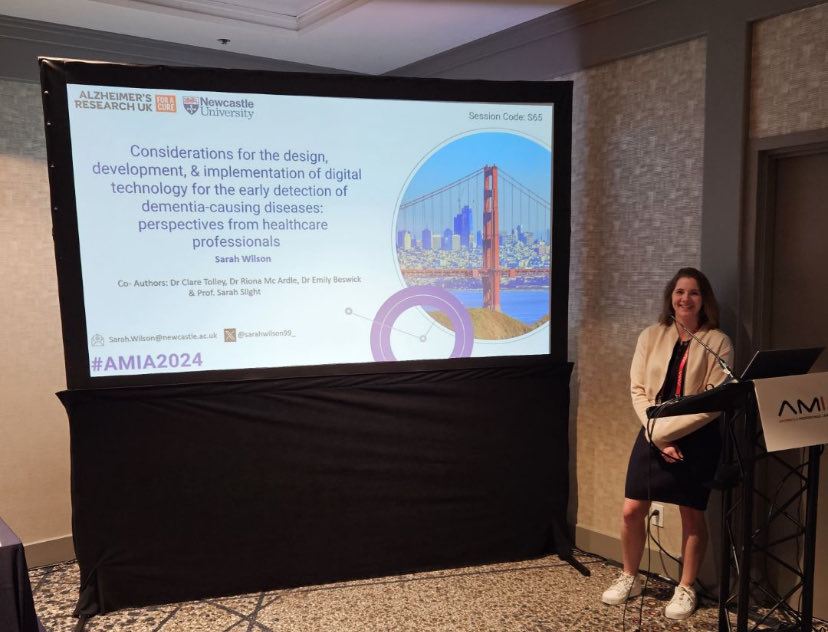 NCL_Pharmacy's tweet photo. One of our researchers Newcastle School of Pharmacy @sarahwilson99_ presenting her research on #digitalhealth technologies to detect #dementia disease at #AMIA2014 https://t.co/Qw7JctaA6S