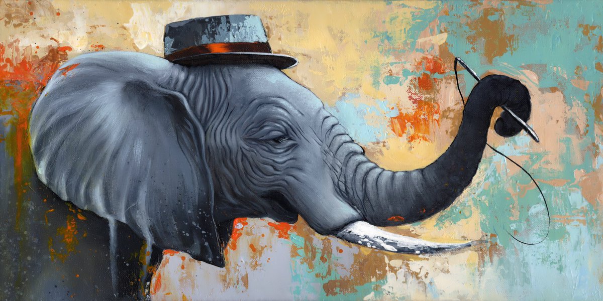 CinderNathan's tweet photo. I like elephants, “Ringleader” 20x10 inch acrylic on canvas. #originalart #traditionalart #wildlife #elephantlover https://t.co/31vwj9xXMm