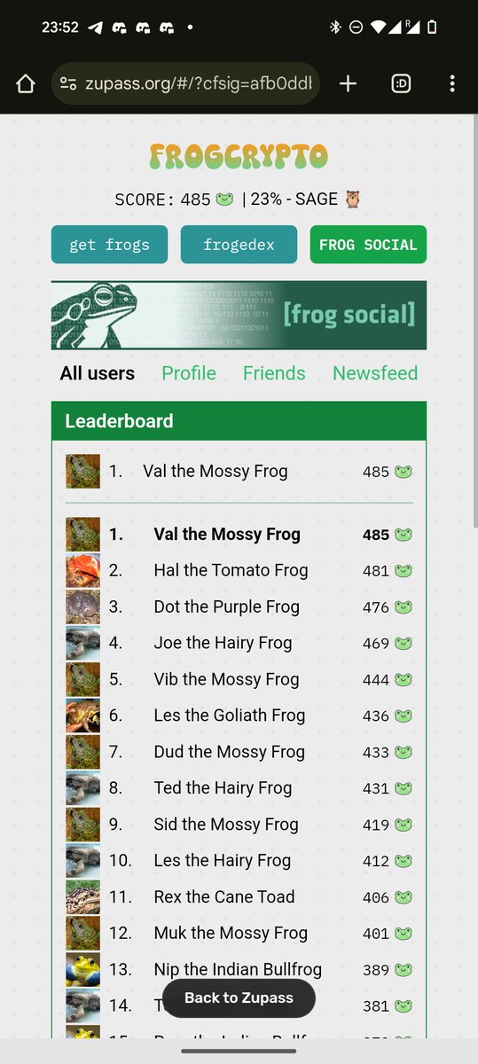 Maybe I am doing something wrong with my life but I am now the first one on the #FrogCrypto leaderboard on #DevCon
(thanks to all my frog friends, you guys are awesome 🐸)
