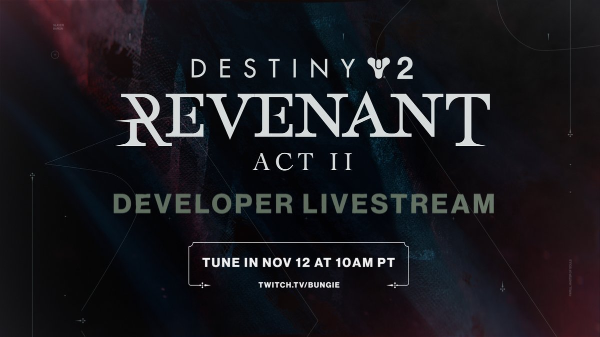 DestinyTheGame's tweet photo. In one hour, join our development team for a preview of Revenant Act II.

Twitch drops will be enabled.

https://t.co/OVaP3qmx9t https://t.co/svWFf0WQkC