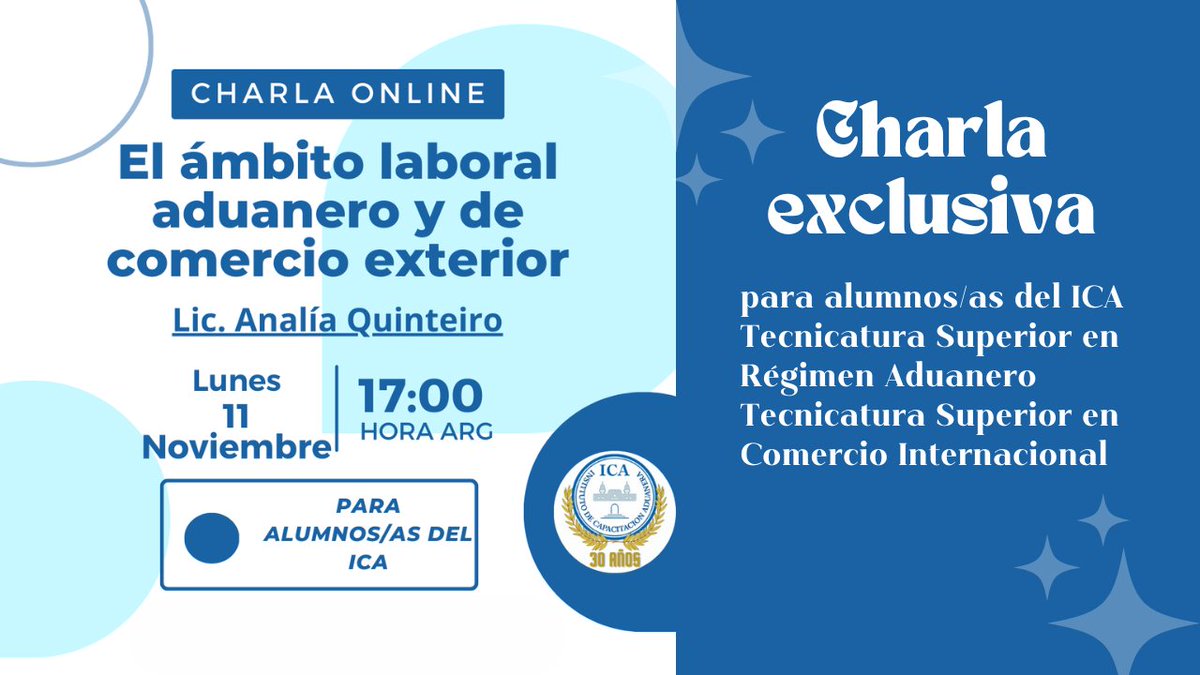 icaoficial's tweet photo. 🌎 Ya subimos a la plataforma educativa el video de la charla de la Lic. Analía Quinteiro .

Para verla deberás ingresar a la plataforma educativa y en la página principal encontrarás el Ciclo de Charlas sobre el Mercado laboral alumnos ICA.

¡¡A disfrutarla!!

#comex https://t.co/COchsVoSor