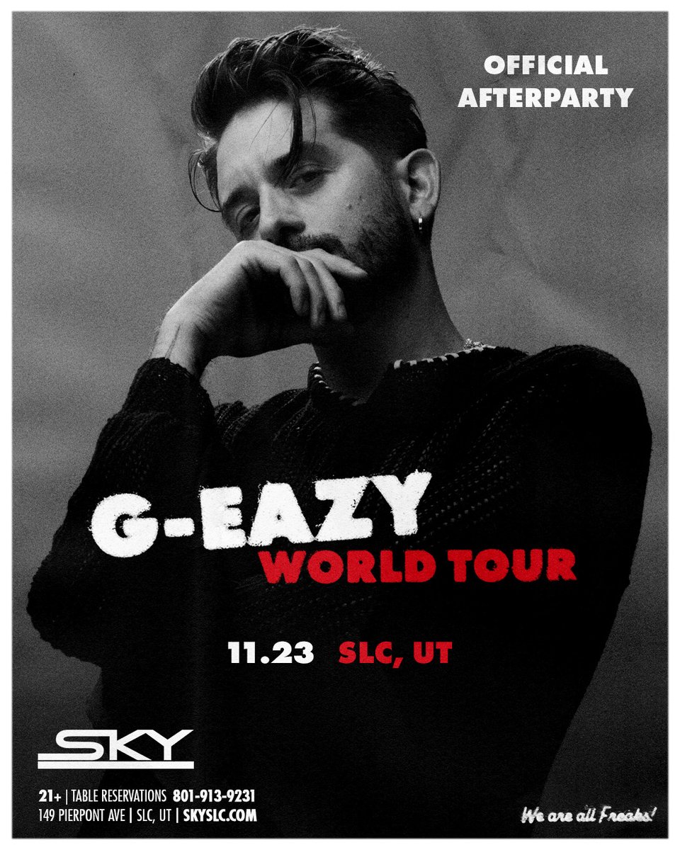 lnepresents's tweet image. G-EAZY GIVEAWAY‼️ + Official Afterparty Just Added! 

Enter NOW for your chance to WIN BIG &amp;amp; see @G_Eazy LIVE in SLC on NOV 23RD⬇️

TAP HERE To Enter: arep.co/p/eazyslc
Good Luck🏆

Tickets &amp;amp; More Info @ LNEPresents.com 🎟️ 

#GEazy #ComplexSLC #SkySLC #LNE