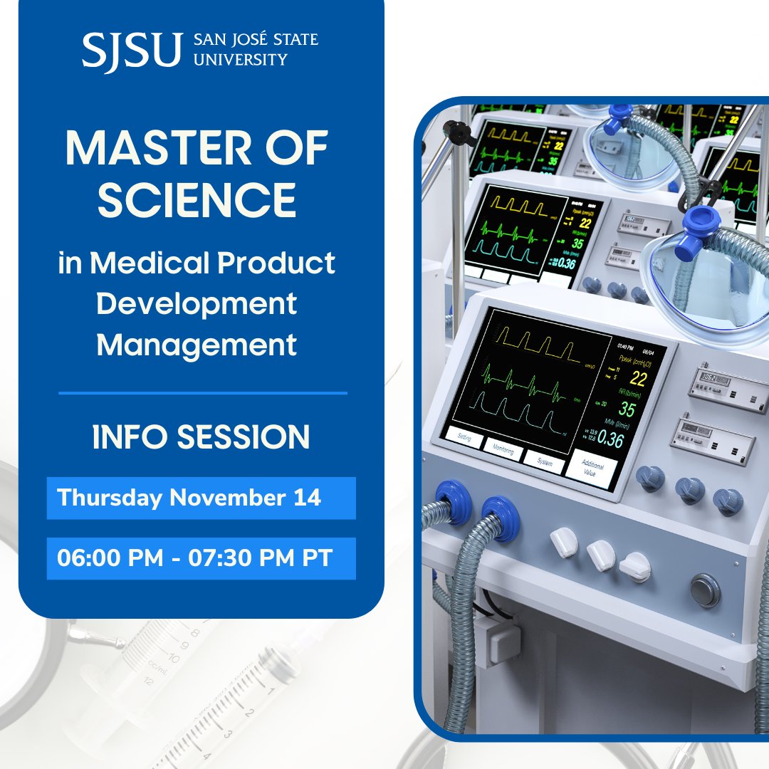 sjsu_pro's tweet image. Shape the future of medicine! Join our webinar with SJSU's MPDM program! Learn about healthcare trends and enjoy a sample lecture by Kunal Sampat. Sign up: sjsu.zoom.us/webinar/regist… #SJSUMPDM #HealthcareInnovation #MedicalProductDevelopment #Webinar