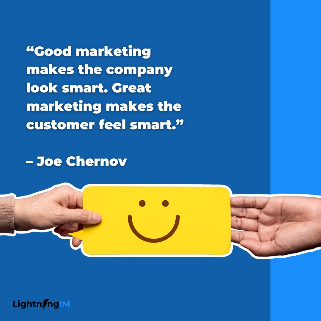 lightningim_com's tweet image. Instead of flaunting expertise, focus on helping customers feel informed and confident. This approach not only builds loyalty but creates a positive brand association. #MarketingQuotes #CustomerCentricity #ChernovQuote #EmpowermentThroughMarketing #SmartMarketing