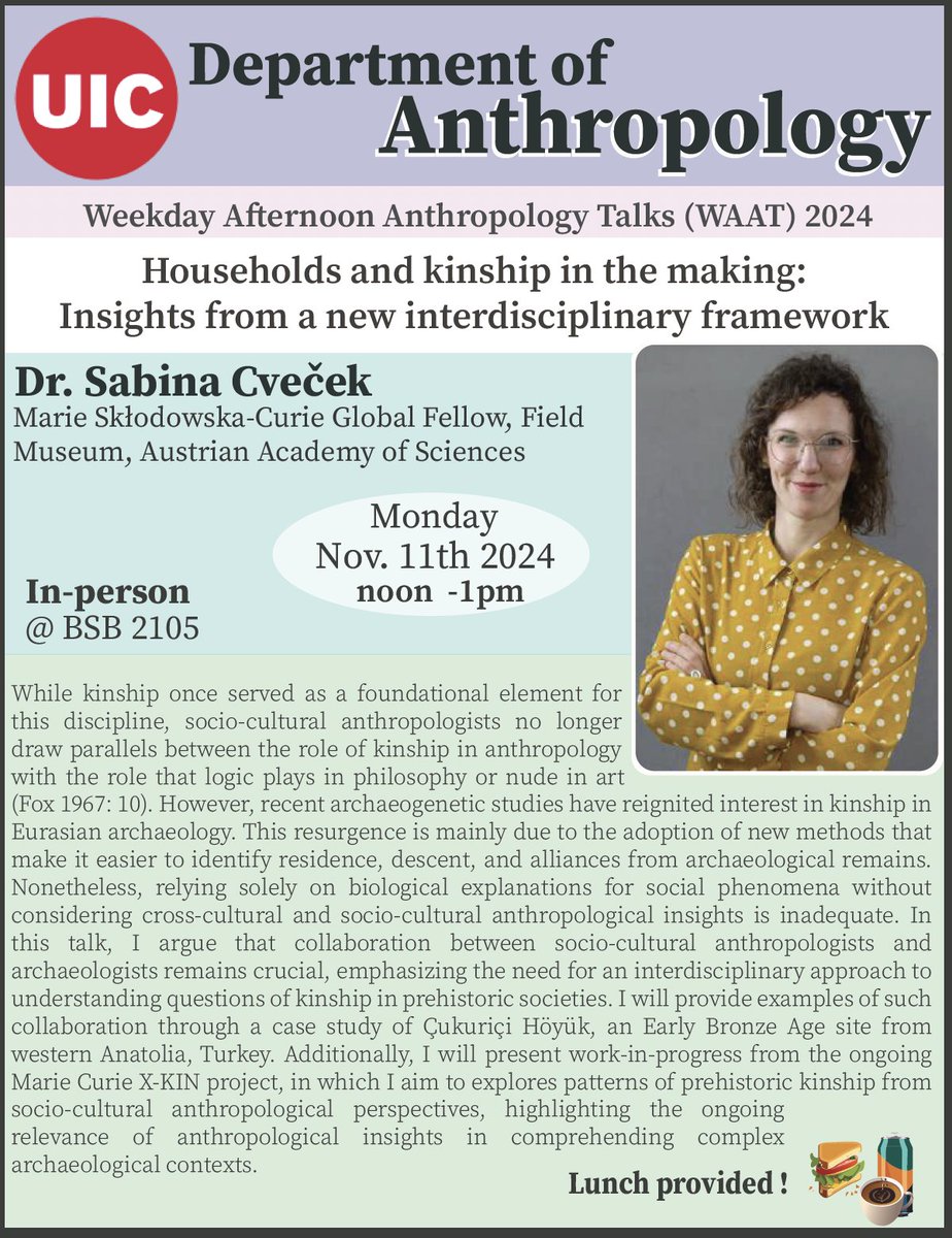 SabinaCvecek's tweet image. 🙌 I delivered my first jet-lagged lecture yesterday. ✈️ It was a pleasure sharing my research and work-in-progress with colleagues and students at the Department of Anthropology @thisisUIC. I am grateful for the feedback and Bill Parkinson's generous introduction. #anthropology