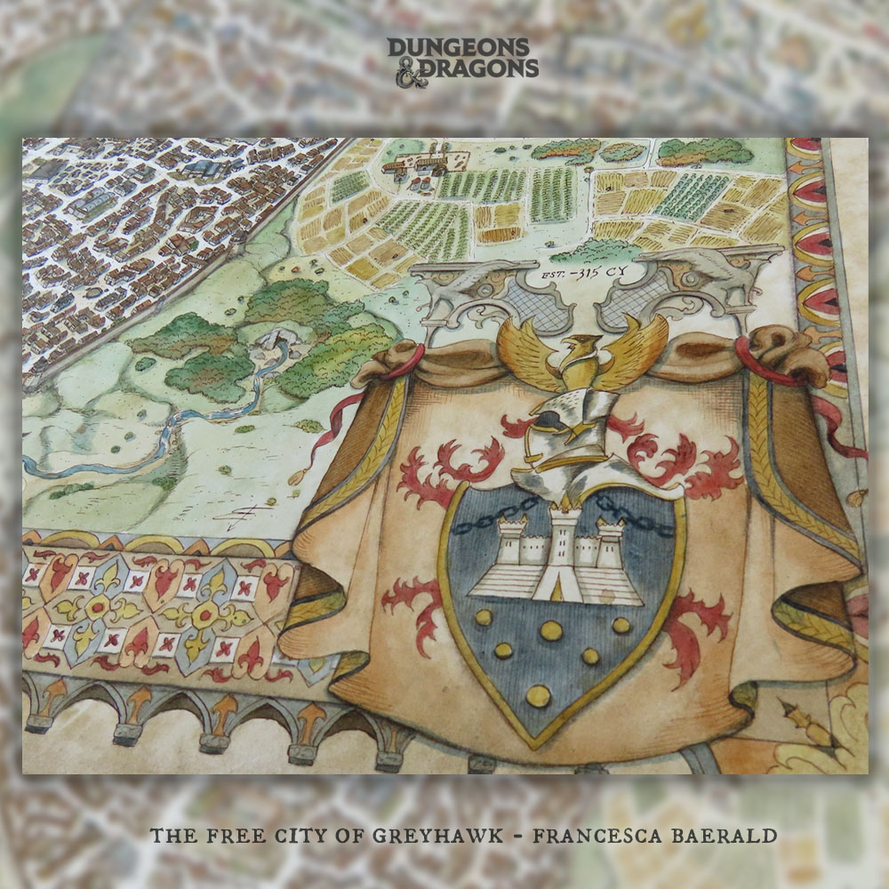 The new #DnD DM's Guide is out today!🎉
I can't describe how I enjoyed drawing the map of #Greyhawk. Thank you Kate Irwin for trusting me with this special map😊
Here are a few photos of the original😃

#dungeonsanddragons #dungeonmaster #dndart #cartography #citymap #fantasymap