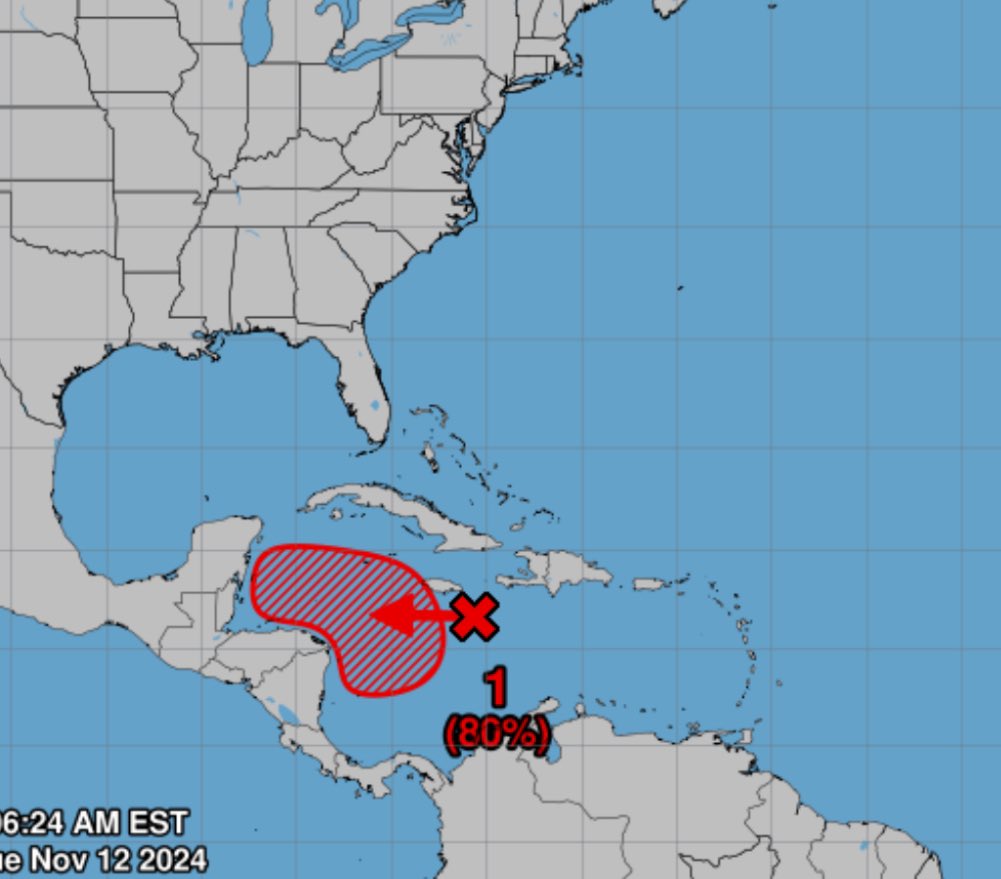 Ugh…. Again… Watching a potential area of low pressure develop south of Cuba into a major hurricane. NHC is giving this an 80% chance of development over the next 7 days. Cuba, Cacun and cruises should be monitoring. South Florida should also be paying attention…