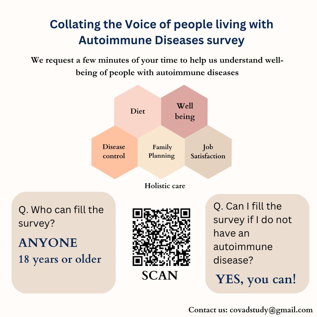 Dr Ai Lyn Tan (@drailyntan) on Twitter photo ✅Are you healthy?
✅Do you have autoimmune or rheumatic disease?
✅Are you over 18 yrs old?
✅Do you have 15 min?
If you fulfil any of the above, please fill in this anonymous survey to help improve lives of people living with chronic diseases, thanks
👉🏽surveymonkey.com/r/TV6JF75 ✅Are you healthy?
✅Do you have autoimmune or rheumatic disease?
✅Are you over 18 yrs old?
✅Do you have 15 min?
If you fulfil any of the above, please fill in this anonymous survey to help improve lives of people living with chronic diseases, thanks
👉🏽surveymonkey.com/r/TV6JF75