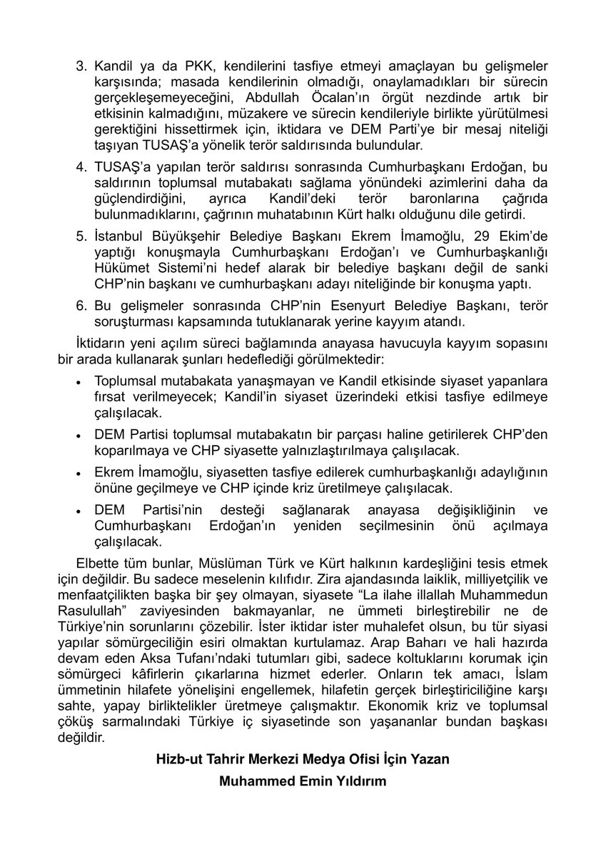 Haber - Yorum

Açılım ve Kayyım Bir Arada: İktidar Ne Hedefliyor?

Hizb-ut Tahrir Merkezi Medya Ofisi İçin Yazan
Muhammed Emin Yıldırım

hizb-uttahrir.info/tr/index.php/h…