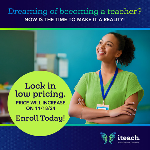 Countdown to Savings! 🕒

Our program fee increases on November 18th, but you can still save $500 by enrolling now. Join iteach and benefit from our flexible, accredited courses designed to support your teaching goals.

Visit iteach.net/apply to get started today!