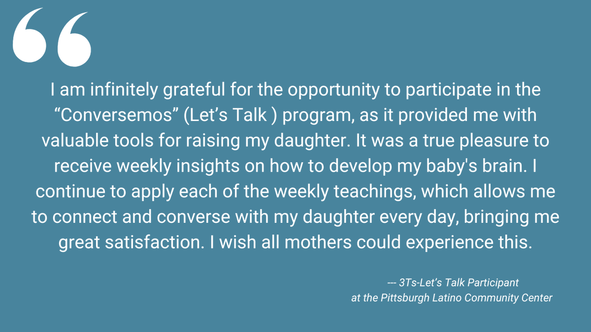 It is an honor to play even a small part in someone's parenting journey. We are humbled by these words from a recent participant in our 3Ts-Let's Talk/Conversemos program hosted by wonderful partners at the Pittsburgh Latino Community Center ❤️