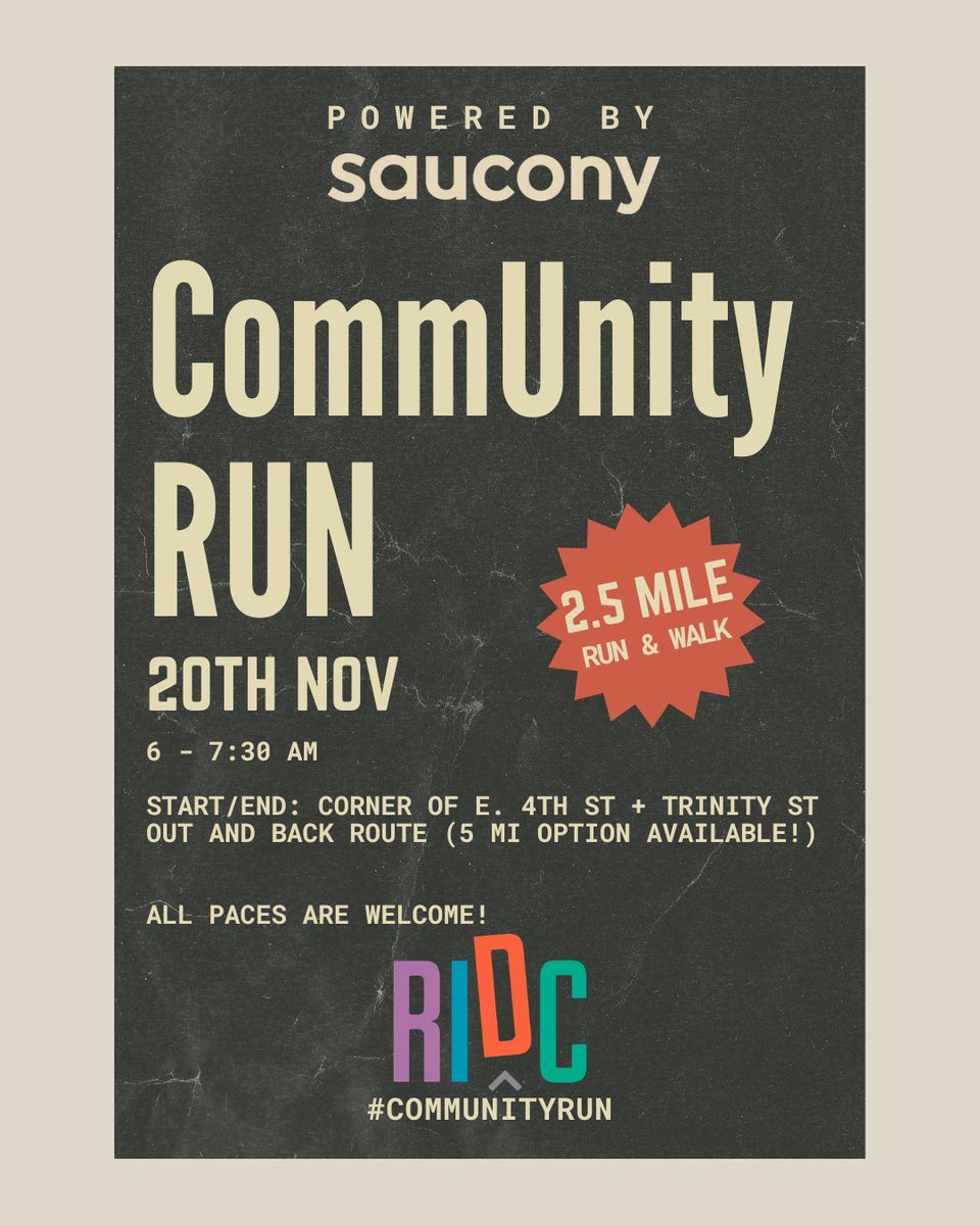 Saucony and The RIDC invite you to join us for the 4th annual #CommUnityRun! Join us to connect with local Austin run groups and running industry leaders from across the country. RSVP: loom.ly/Q1BJ5-k
#Running4Diversity #TRE24