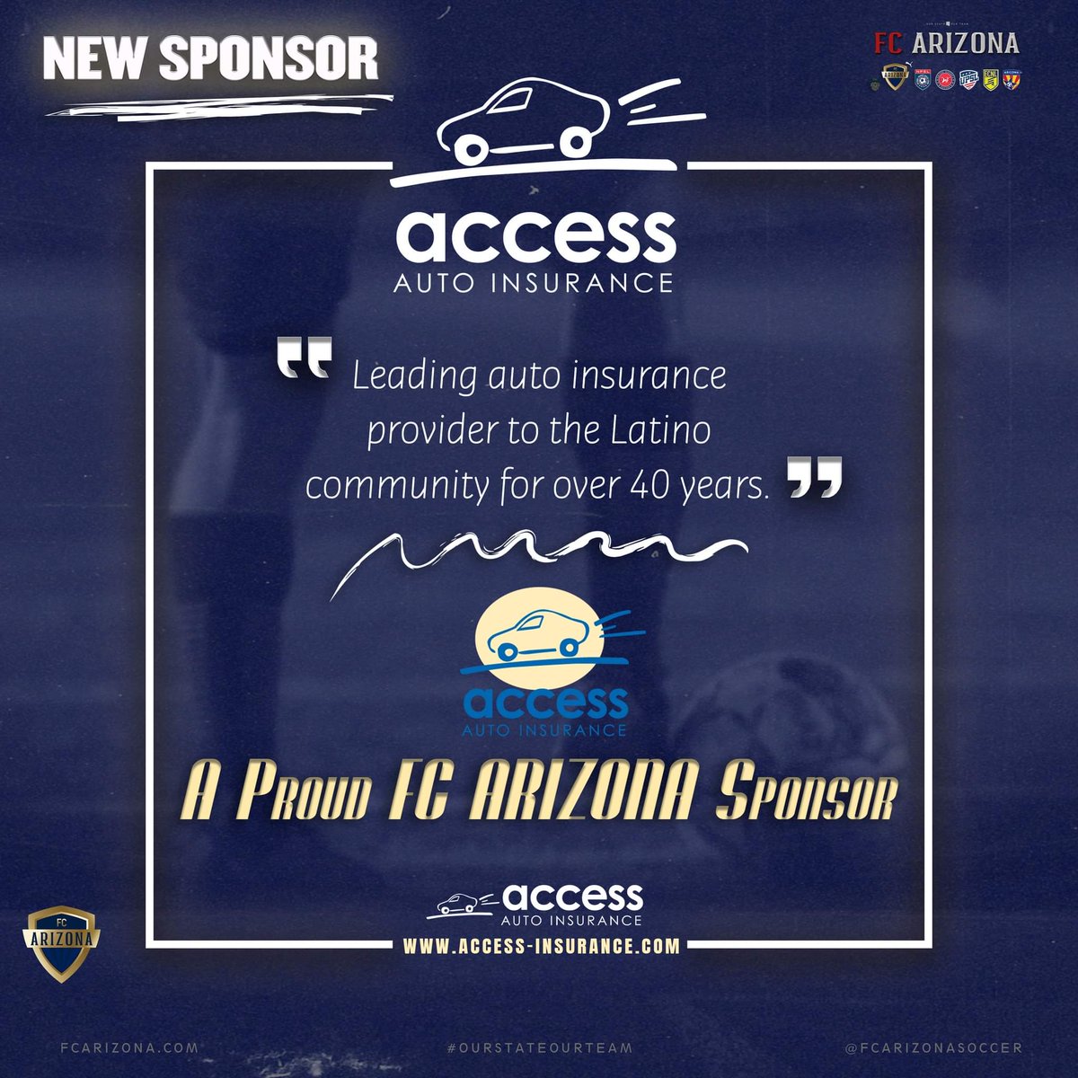 🚨 NEW SPONSOR ALERT 🚨 We are proud to introduce @AccessAutoInsurance as a part of the FC Arizona family! Whether it’s time for your renewal or you’re searching for better rates and coverage, be sure to check out @accessautoinsurance! 
Access Auto Insurance 
#OurStateOurTeam