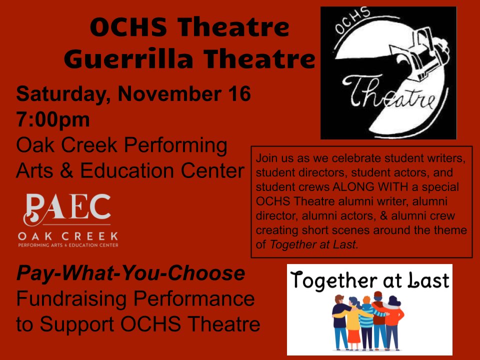 Current OCHS theatre students AND OCHS theatre alumni all together this Saturday! Come check it out! <a href="/Athletics_OCHS/">Knights Athletics</a>