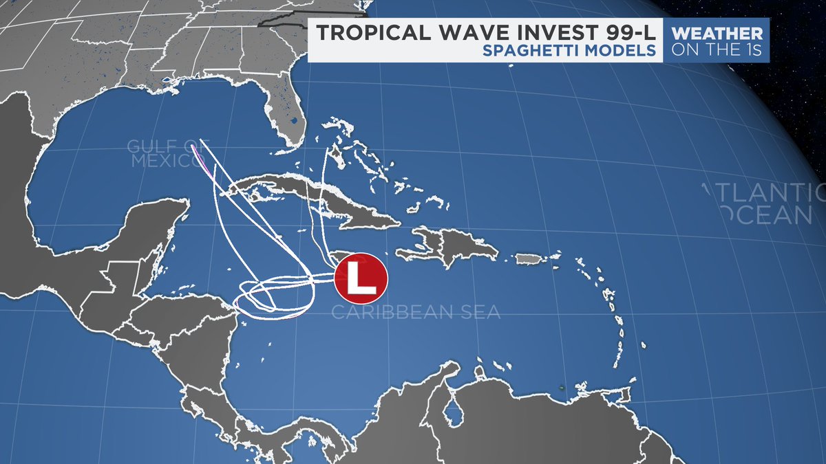 A few models "trying" to show us a path for the disturbance in the Caribbean... More data from the system in coming days will help with this process. #SpectrumNews1 #ncwx
