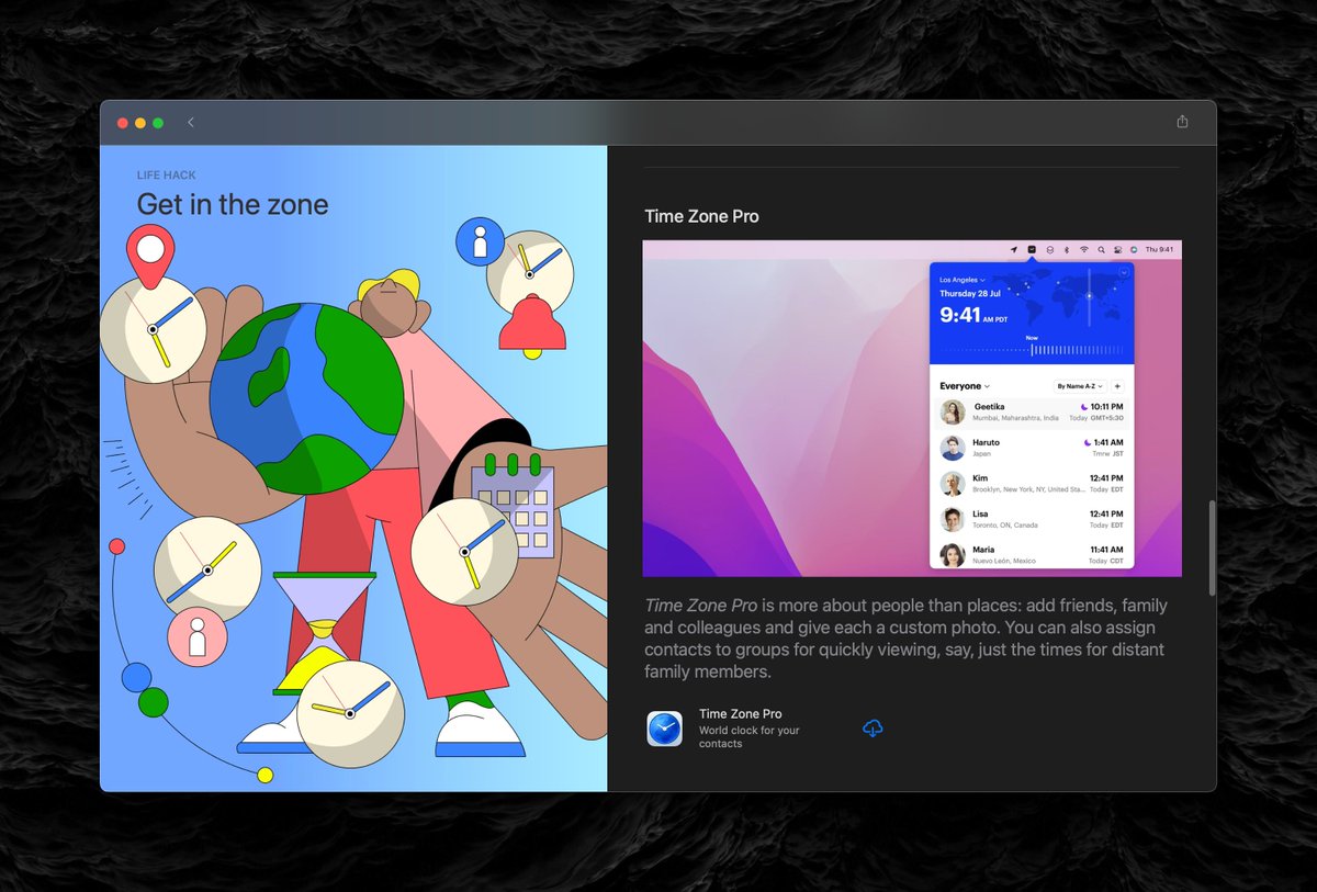 TimeZonePro's tweet image. Time Zone Pro was featured in the @AppStore Life Hack – Get in the zone 🎉 apps.apple.com/gb/app/time-zo…