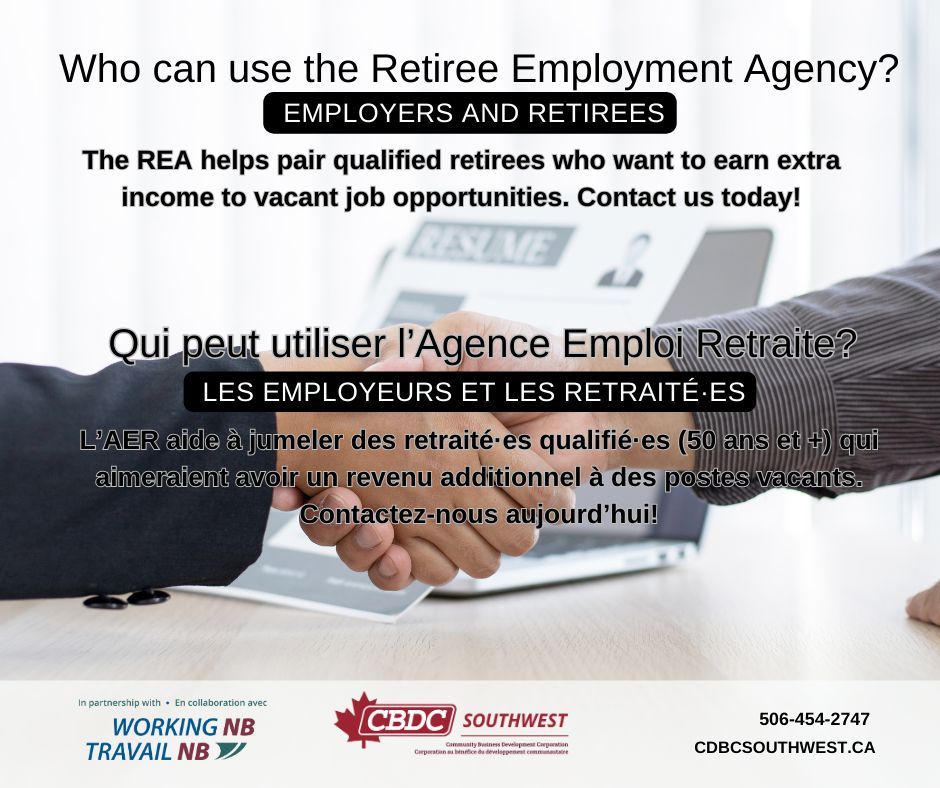This program connects retirees (50+) with diverse job opportunities to earn extra income and share valuable skills with the next generation! 🌟

🔗 Apply today: buff.ly/3Jhk6Dl
📩 Contact: honeylee.beaulieu@cbdc.ca

#RetireeEmployment #Opportunities #FrederictonNB