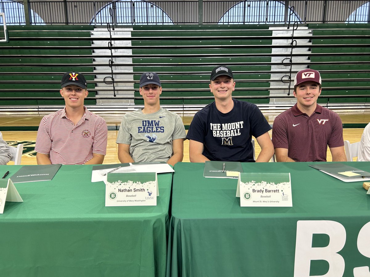 Tip of the cap to Easton Ogle (VMI), Nathan Smith (Mary Washington), Brady Barrett (Mount St. Mary’s) and Jake Wise (Virginia Tech) on signing today. Thank you for all you have done for the Cadets on and off the diamond!