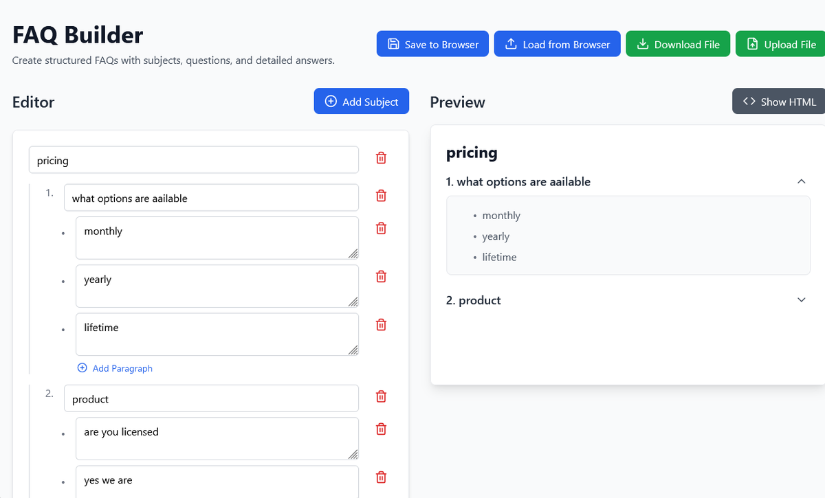 manyone's tweet photo. here's my Faq Builder wriitten in https://t.co/R0678O49yQ - just tyoe your structured info and get your html ready to cut n paste to your website. #boltnew #faqbuilder
https://t.co/EG11XXQ3DD https://t.co/y62j2XQ15q
