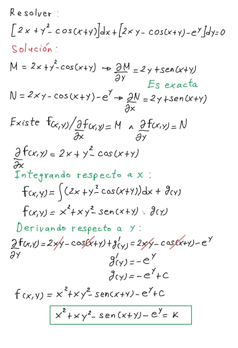 JavierCastro1's tweet photo. ECUACIÓN DIFERENCIAL EXACTA.
#Educación #clasesonline #matematicas #GoogleMeet https://t.co/wvJOYUoPZe