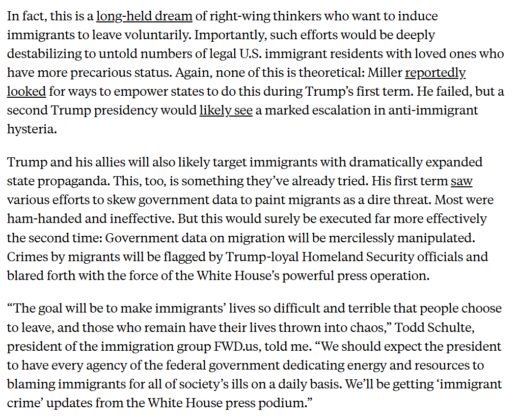 Trump's new border czar, Tom Homan, is warning people to "self deport." This is not a joke: As we reported, it's likely Trump and his allies will use the bureaucracy in ugly ways to destabilize the lives of immigrants here and maximize their suffering:
newrepublic.com/article/185487…