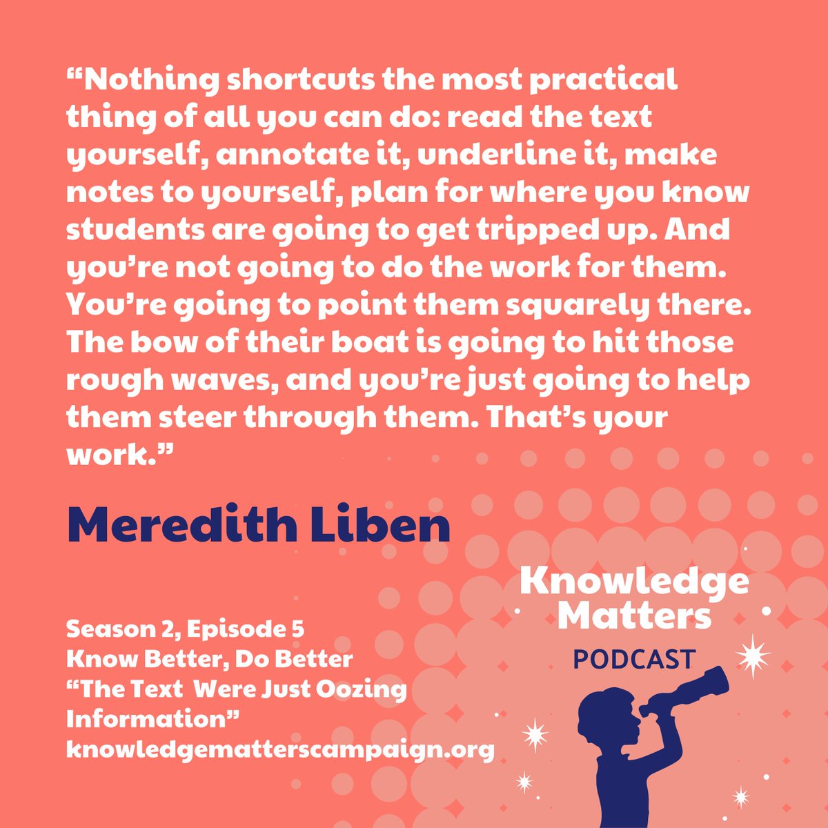 KnowledgeMatrs's tweet image. 🎧 Episode 5 of Know Better, Do Better is here! 

@MJLiben shares the most practical advice for guiding students through challenging texts!

Don’t miss these actionable insights: bit.ly/3Z5LbRr

#KnowBetterDoBetter
#KnowledgeMatters💙