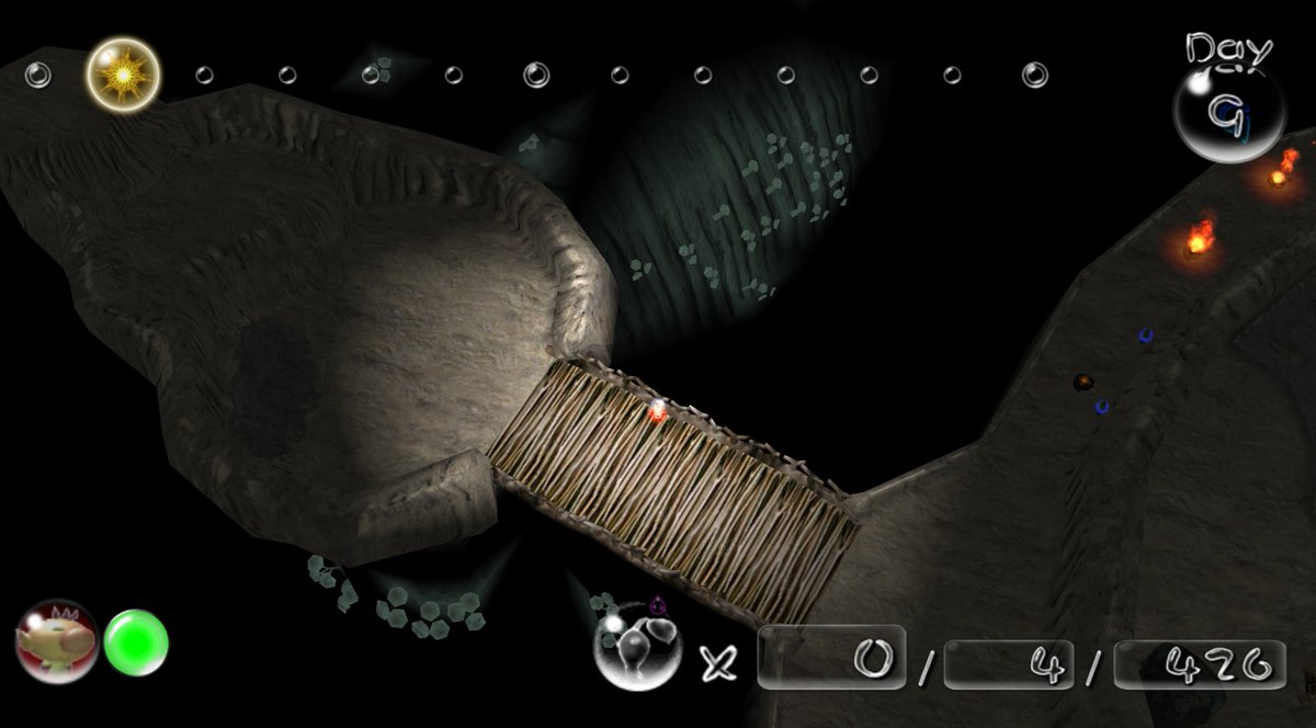 PikHacker's tweet image. In the original Pikmin, this lower part of Forest Navel looks to be almost completely in the void, but there&apos;s actually meant to be lots of mushrooms on distant walls. With how the fog works out, they end up being completely hidden, but in 1^2 they&apos;re visible and it looks great