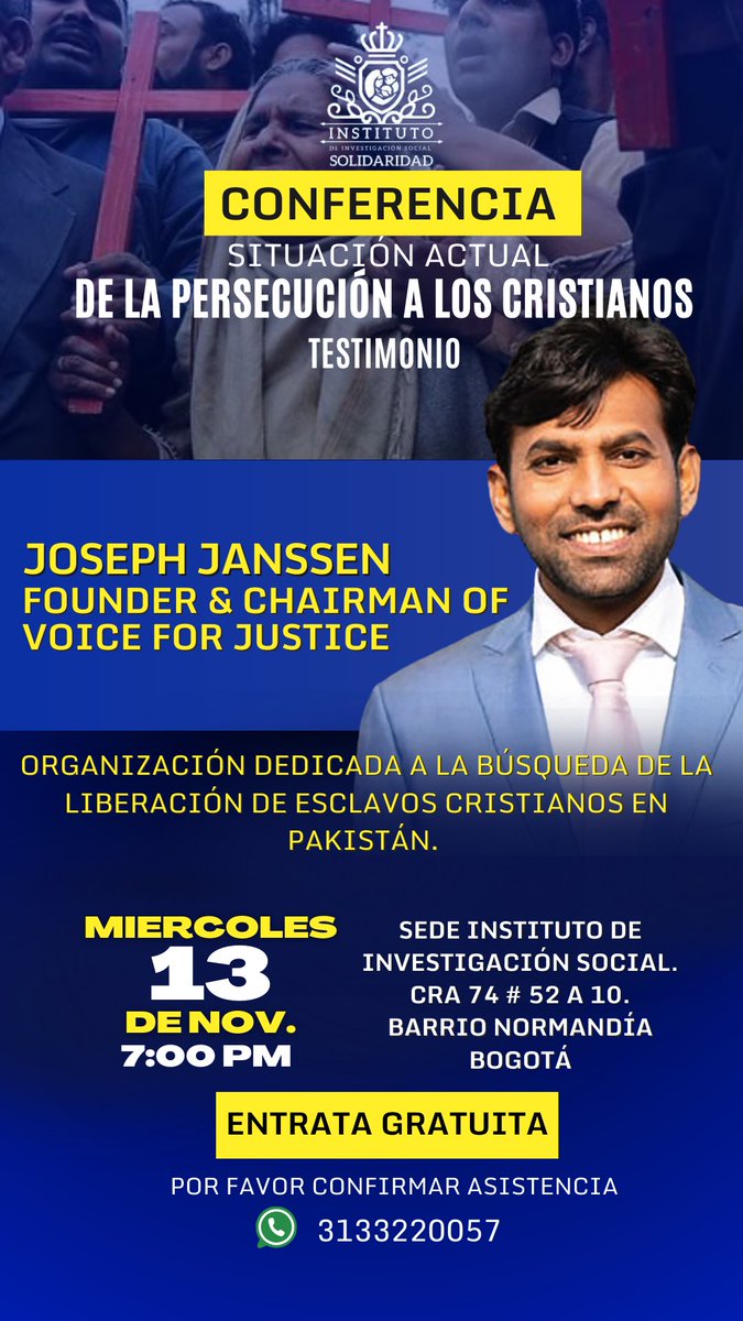La persecución a los cristianos aumenta con los días, Pakistán es un ejemplo brutal, donde hay esclavitud de creyentes por parte de musulmanes. Te esperamos mañana en nuestra sede, entrada gratuita. Te sorprenderás.