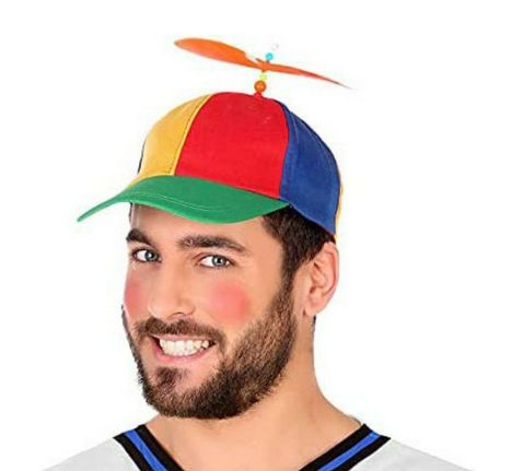 TimCreed1988's tweet photo. @IrishTimes @IrishTimesOpEd Order your EV now and get this free rainbow coloured spastic hat with a propeller to harness all that cheap wind energy floating about. Simply wear the hat and sit on the gear-stick and the car charges! #GreenGenius https://t.co/JEUw4Pbtt2